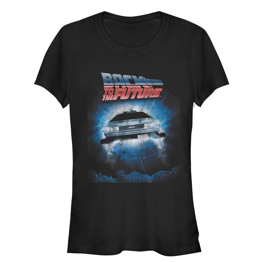 Back to the Future Junior’s Retro DeLorean Poster  T Shirt