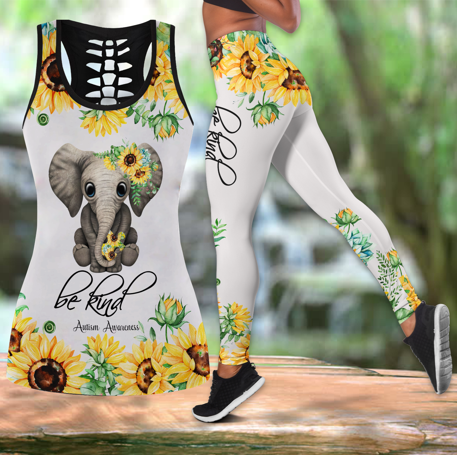 Sunflower Elephant Autism Awareness Combo Tanktop&Legging All Over Print