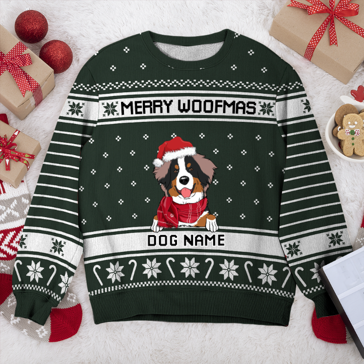 Bernese Mountain Merry Woofmas Personalized Sweater, Dog Ugly Christmas Sweater