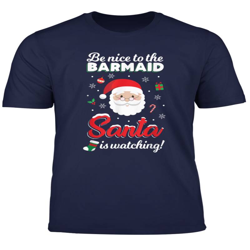 Be Nice To The Barmaid Santa Is Watching Merry Xmas Cute T Shirt