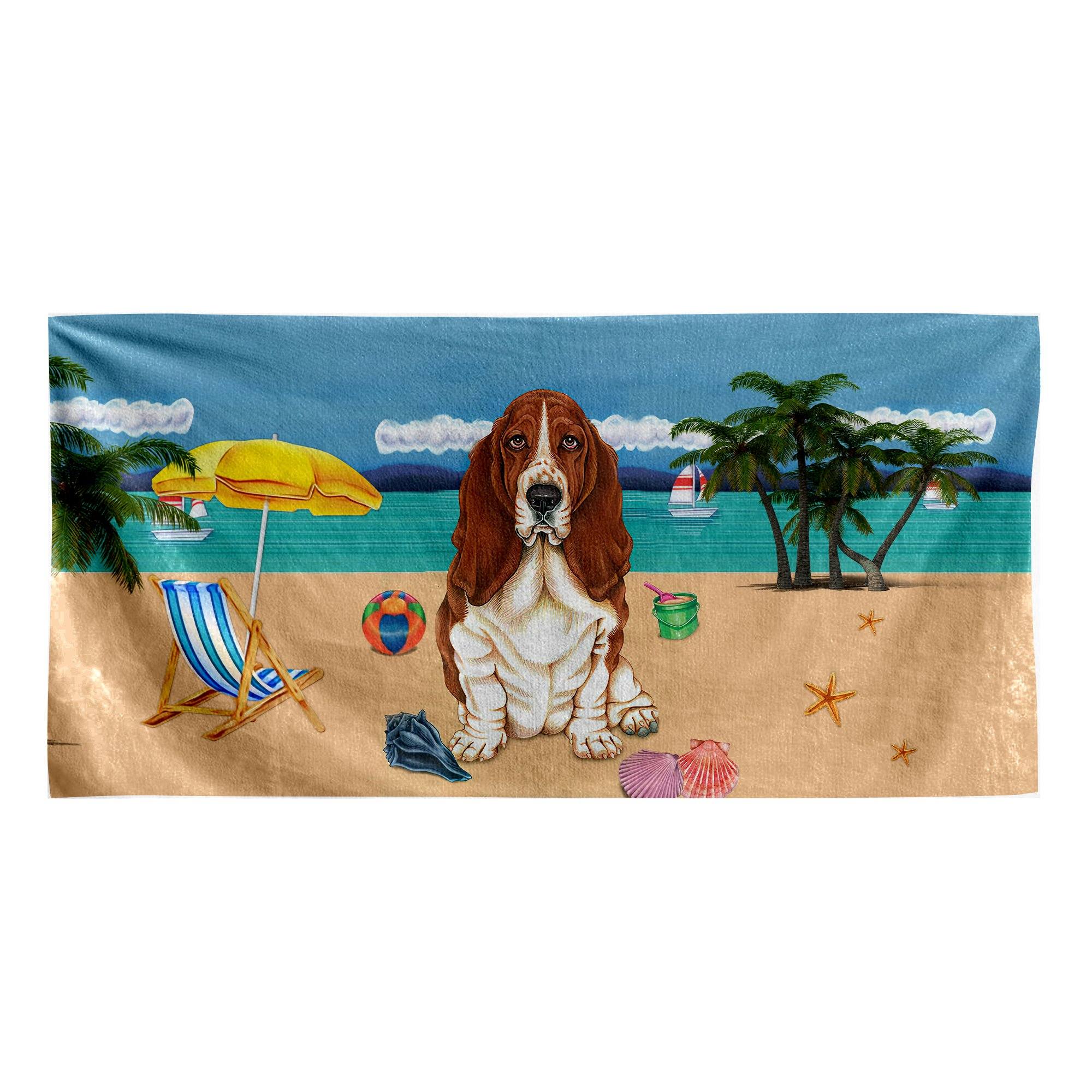 Gearhumans 3D Basset Hound Dog Custom Beach Towel