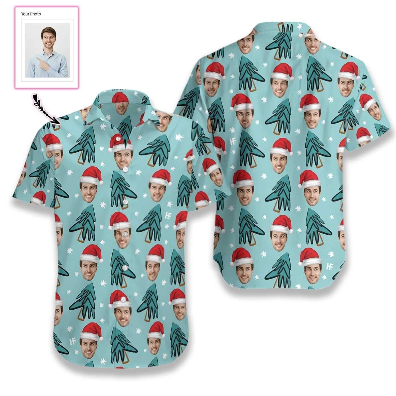 Beach Shirt Get Here Personalized Custom Face Christmas Tree Hawaiian Aloha Shirts