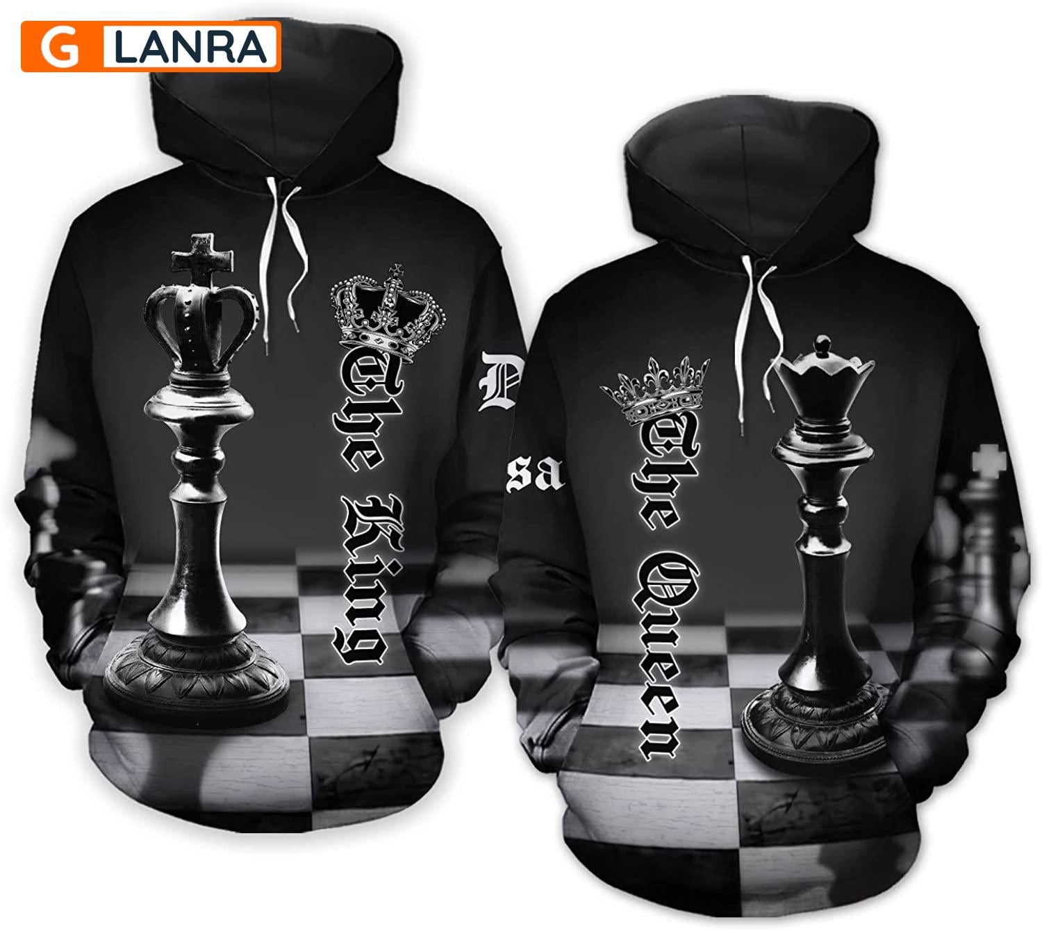 Personalized The King The Queen Hoodie, Custom Chess Couple Hoodie, Matching Couple Hoodie, Husband Wife Hoodie, Unisex Sweater, Sweatshirt