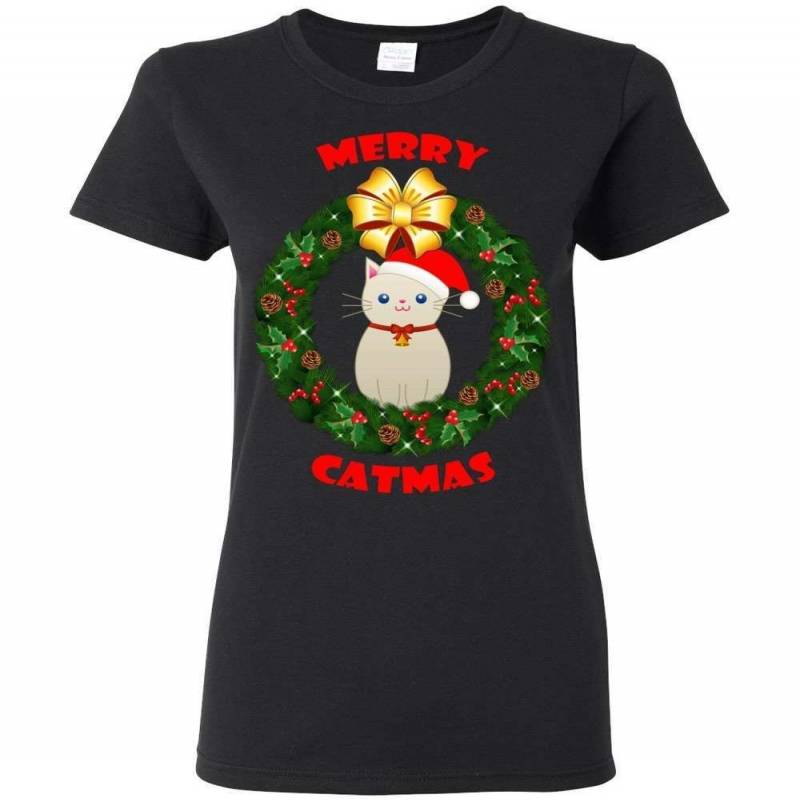 Merry Catmas Women Tshirt, Kitten Cat Christmas