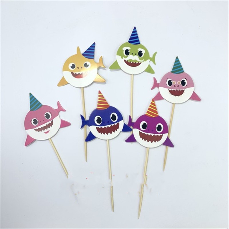 Cartoon Shark Cupcake Topper Kit Kids Boy Birthday Party Decorations Baby Shower Cute Cartoon Shark Cake Decorations alx