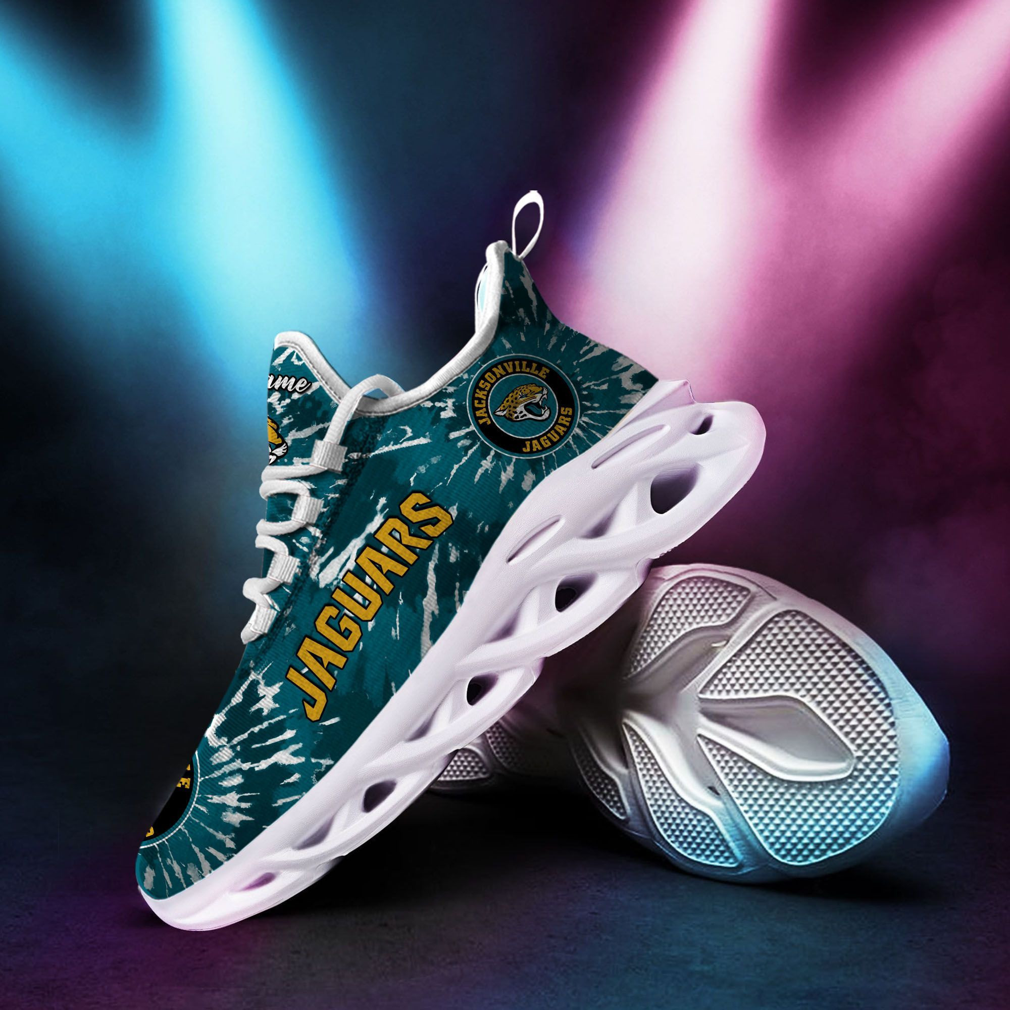 Jacksonville Jaguars Custom Name Tie Dye Max Soul Sneaker Shoes For Fans