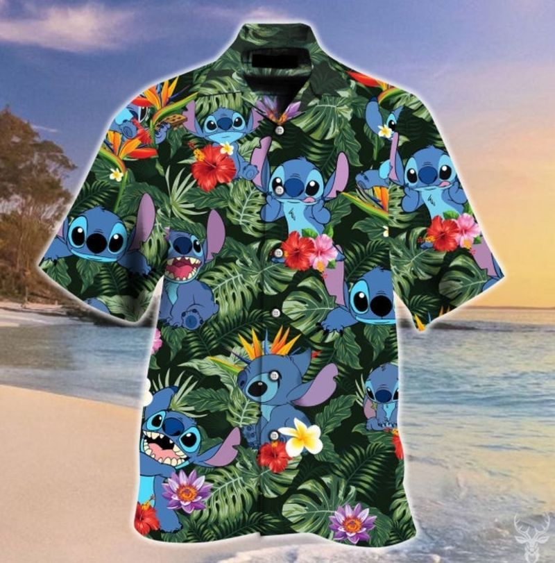 Lilo And Stitch Cute Graphic Print Short Sleeve Hawaii Shirt Ha4244