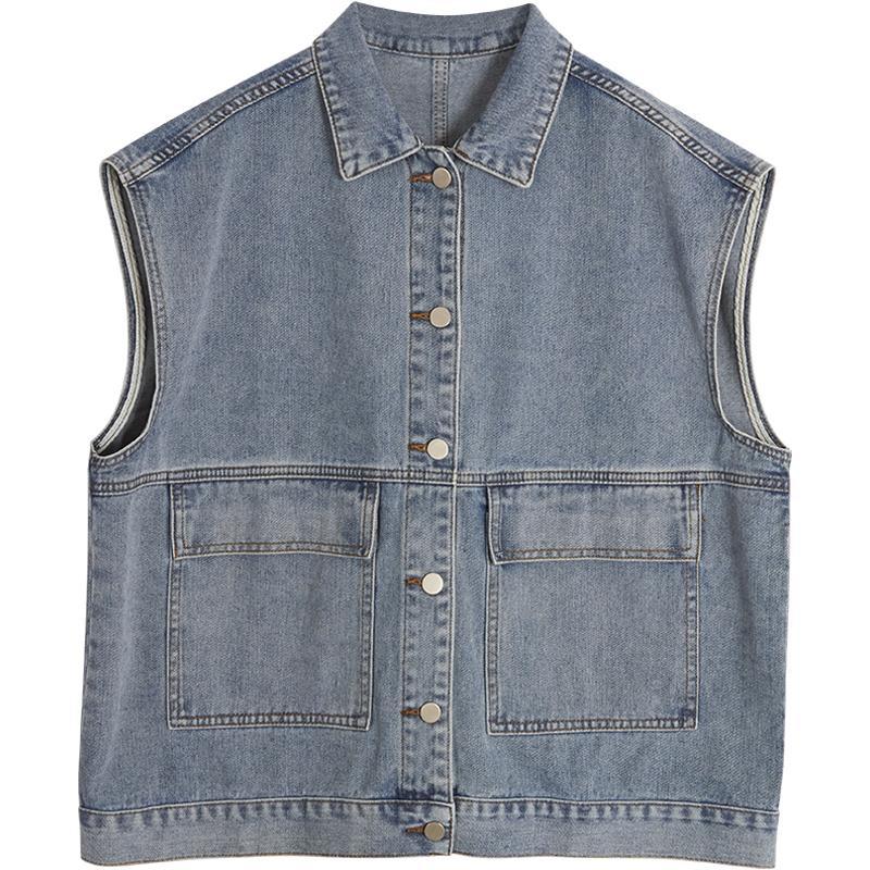 Vests Women Blue Denim Retro BF Casual Single Breasted Chic Cozy All-match Female Harajuku Pockets Design Stylish Solid Couple alx