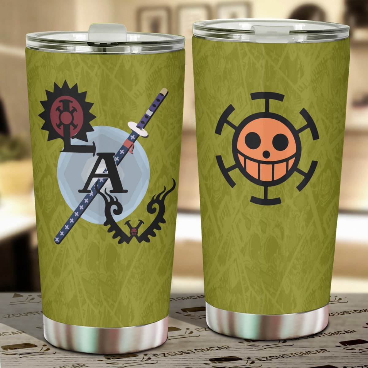 Trafalgar D. Law Stainless Steel Tumbler Custom One Piece Law Flag Car Accessories