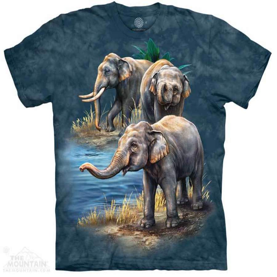 Asian Elephants Collage Adult T-Shirt