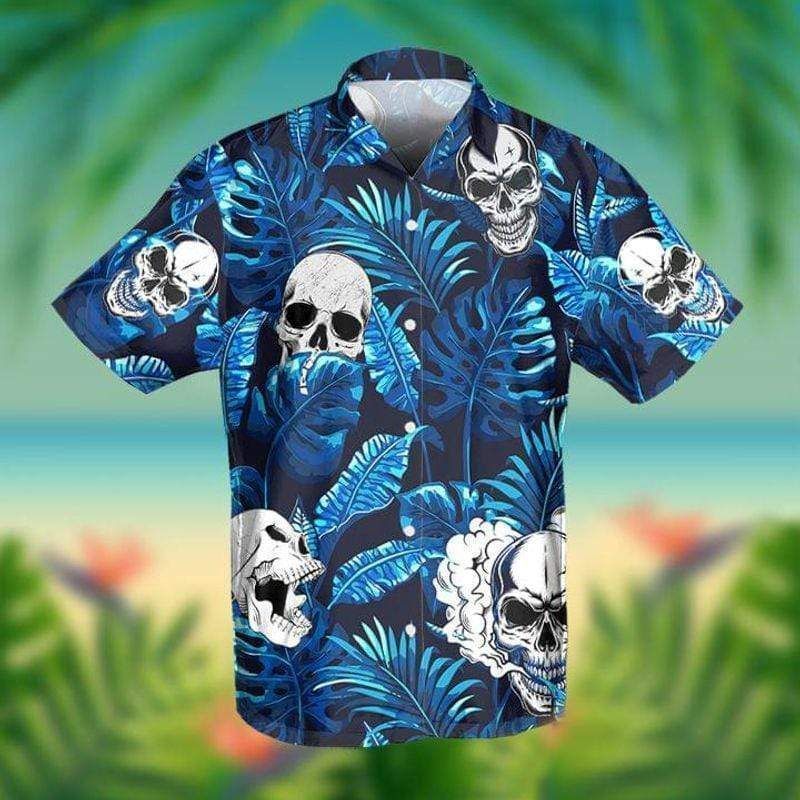 Blue So Cool Skull Tropical Hawaii Aloha Shirts Gifts With Skulls On Them Ha10875