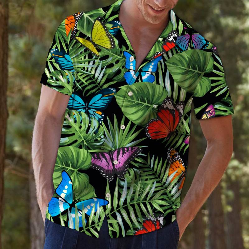 Butterfly Green Tropical Leaves Hawaiian Shirt Ha76297