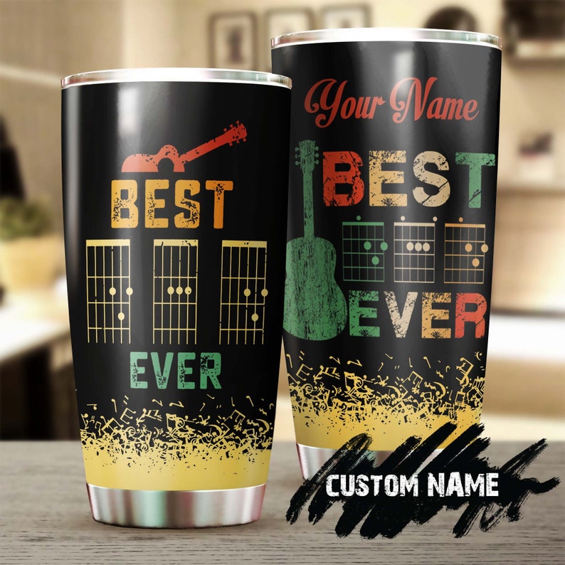 Guitar Dad Best Dad Ever Music Note Personalized Tumbler-Birthday Gift Christmas Gift Father’S Day Gift For Dad Father From Son