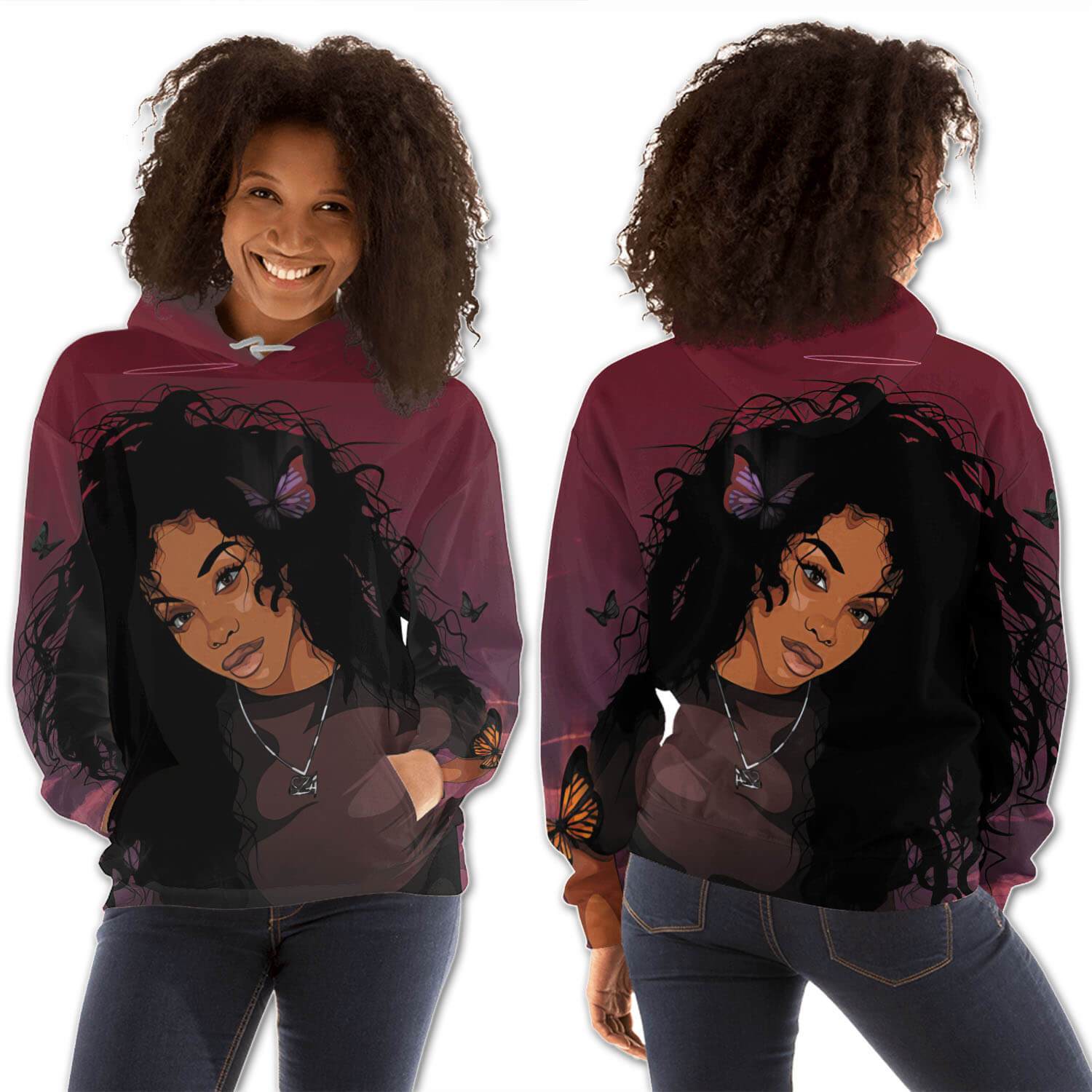 African American Hoodies Cute Melanin Girl All Over Print Womens Hooded Sweatshirt African American Apparel BPS82360