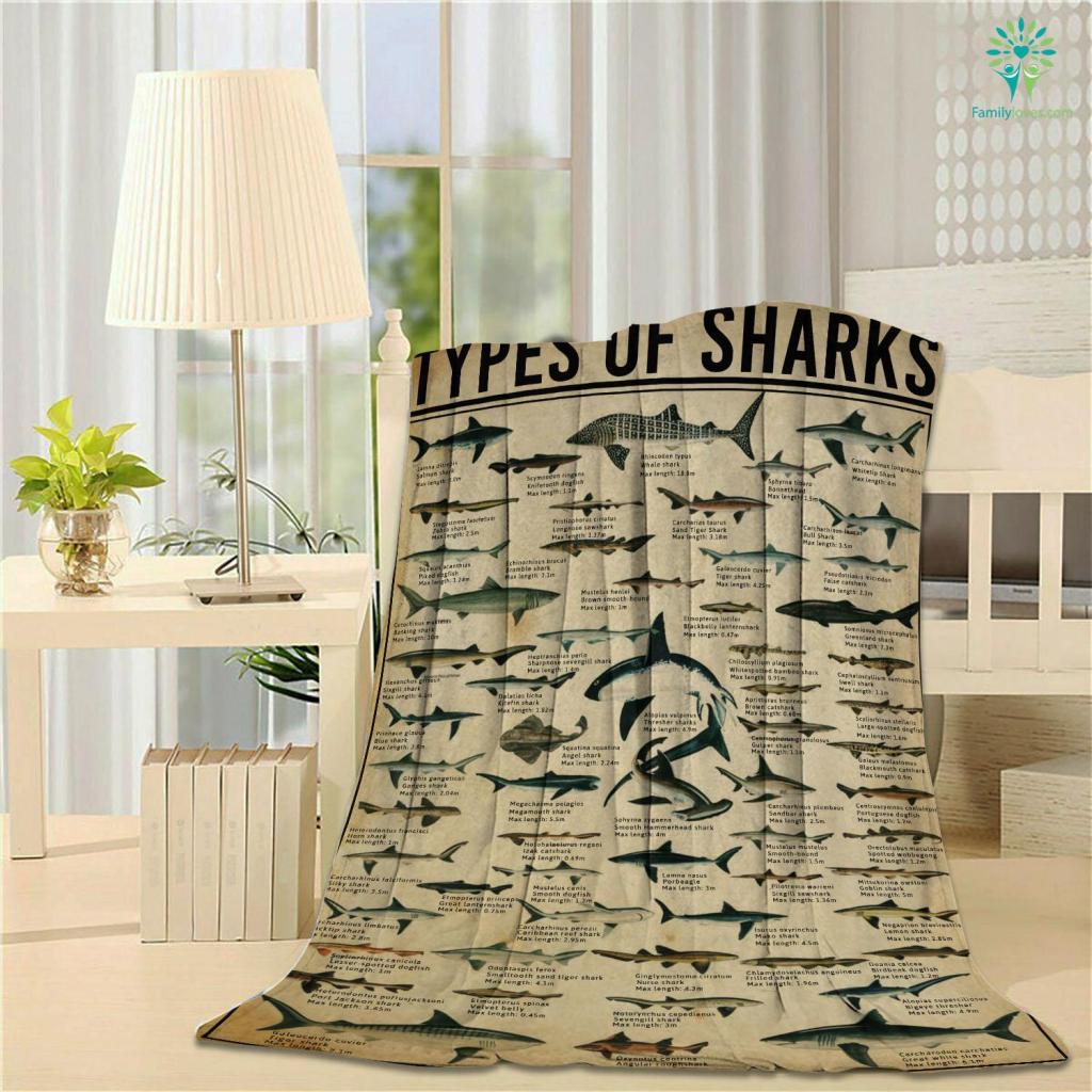 Types Of Sharks Velveteen Plush Blanket