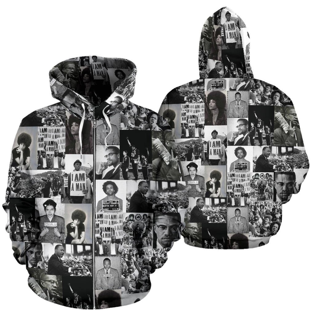 African Zip-Up Hoodie – Civil Rights Leaders Black Power Images – BN39