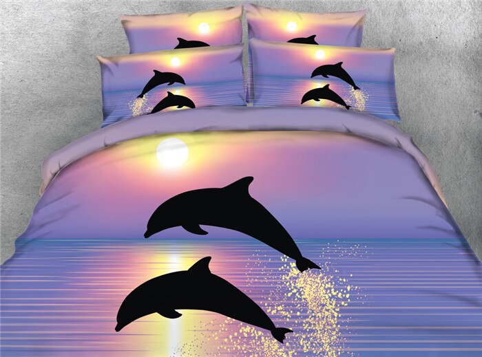 3D Pink Ocean Dolphins Bedding Sets Purple Colorful Space Unicorn Duvet Cover Set And Kids Girls Teens Bed S