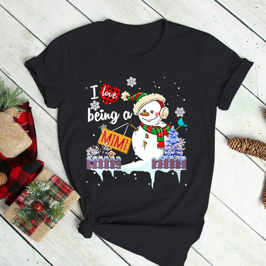 Womens I Love Being A Mimi Snowman Funny Family Christmas Gifts V-Neck T-Shirt