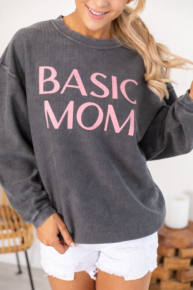 Basic Mom Corded Graphic Charcoal Sweatshirt