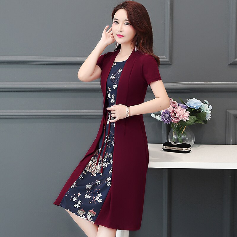 vintage summer women’s dress short-sleeved casual loose bandage flower dress ladies fashion knee-length midi dress female robe alx