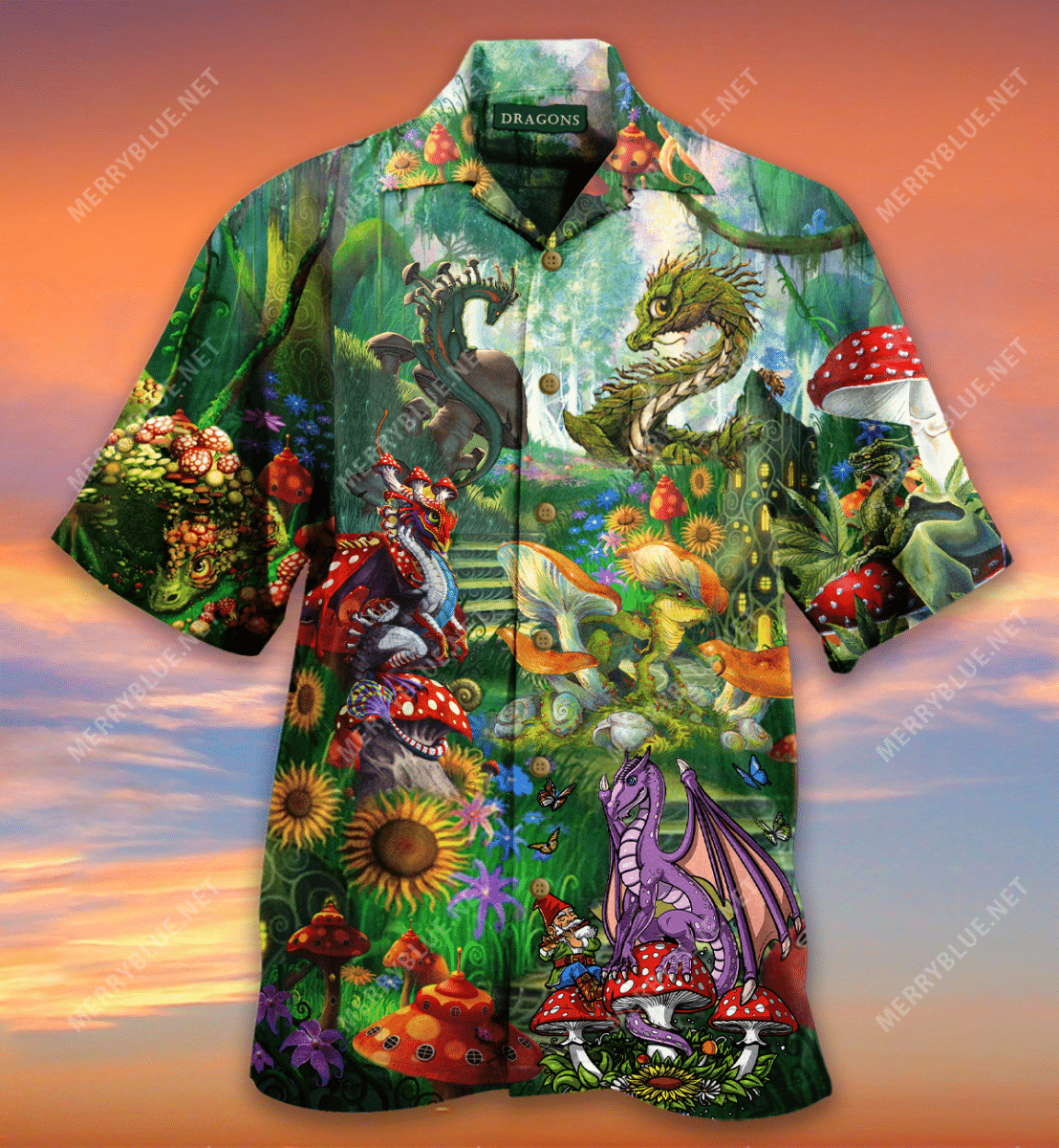 Magic Mushrooms Dragon Hawaiian Shirt