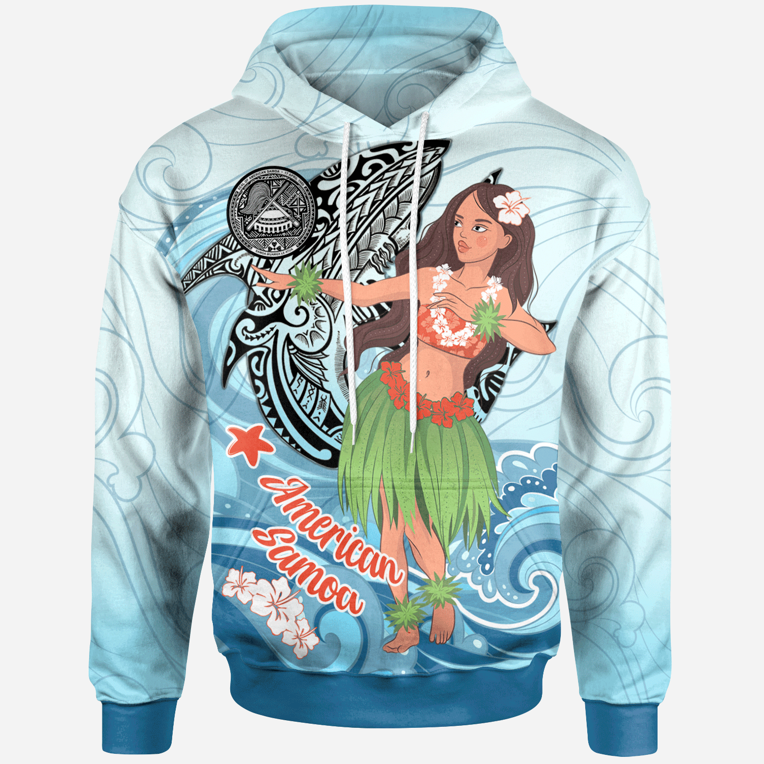 American Samoa Hoodie – Polynesian Girls With Shark – BN01