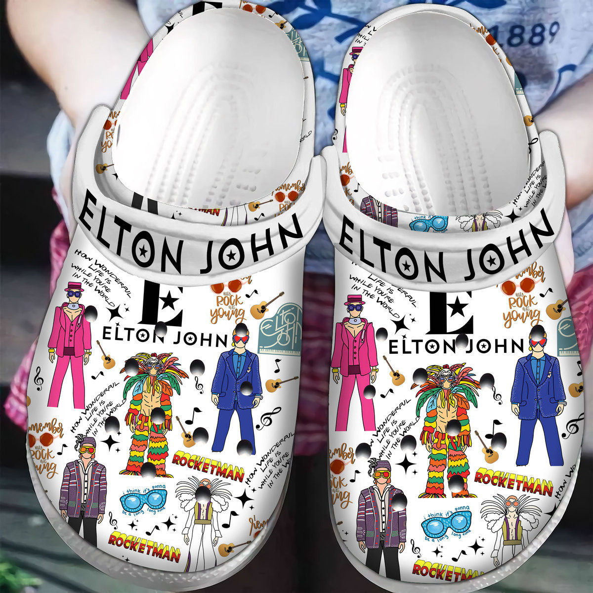 Elton John Music Crocs Crocband Clogs Shoes Comfortable For Men Women and Kid