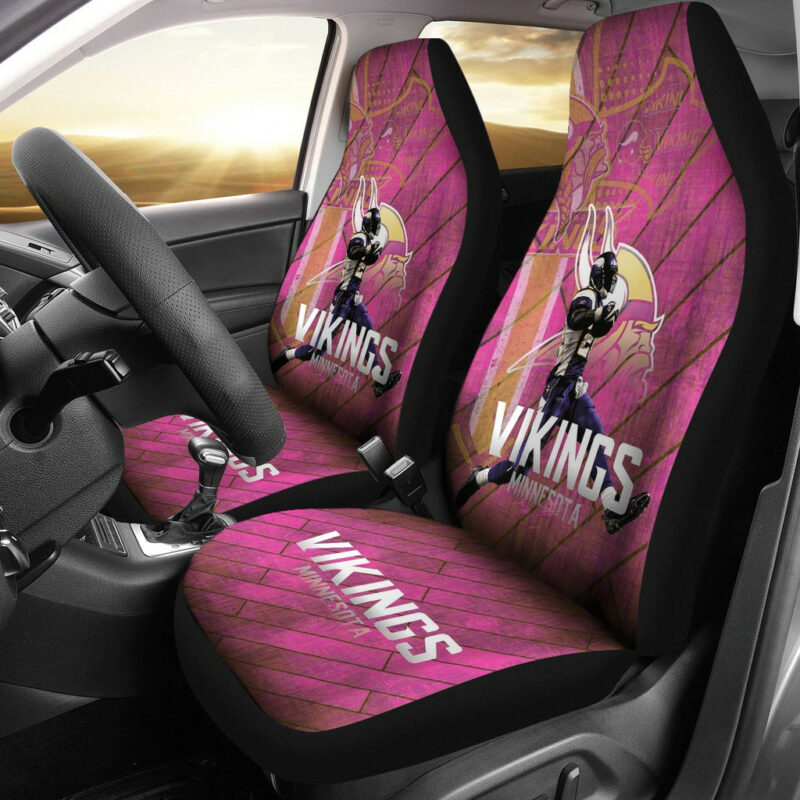 Minnesota Vikings American Football Team  Adrian Peterson Jumping Symbol On Pink Wall Background Car Seat Covers