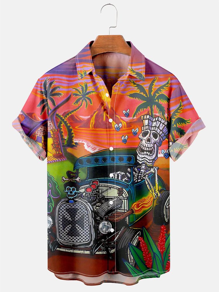 Vintage Casual Hawaii Shirt Tiki Bar Coco Print Top Ha9430