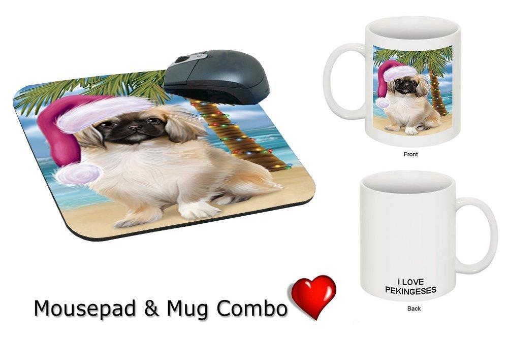 Summertime Pekingese Puppy On Beach Christmas Mug & Mousepad Combo Gift Set Mmcg1125