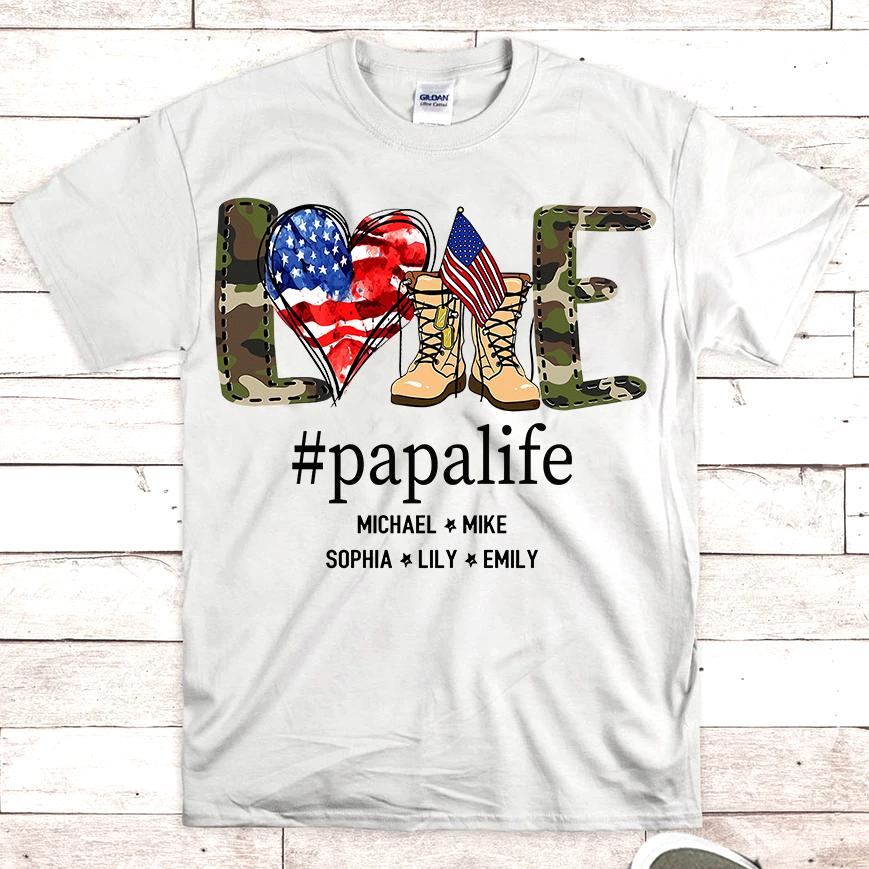 Apayprint – Love Papa Life – Veteran  Personalized T-Shirt