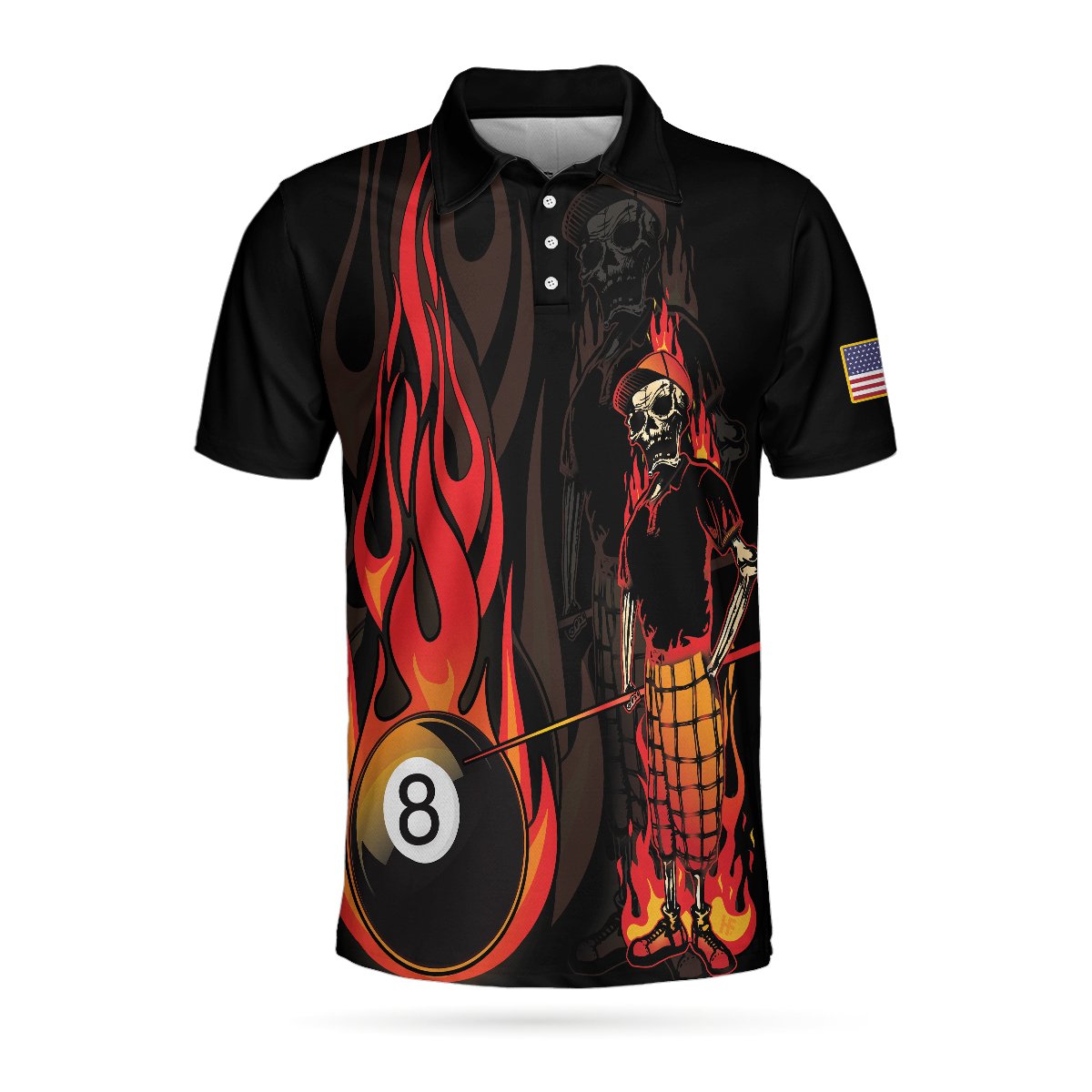 Mr Bones 8 Ball American Flag Billiards Skull Short Sleeve Polo Shirt ...