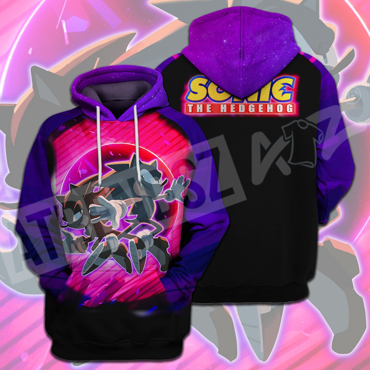 Sonic The Hedgehog T-Shirt Sonic And Knuckles Sonic The Hedgehog Logo Pink Purple Black T-Shirt Hoodie Adult Full Print