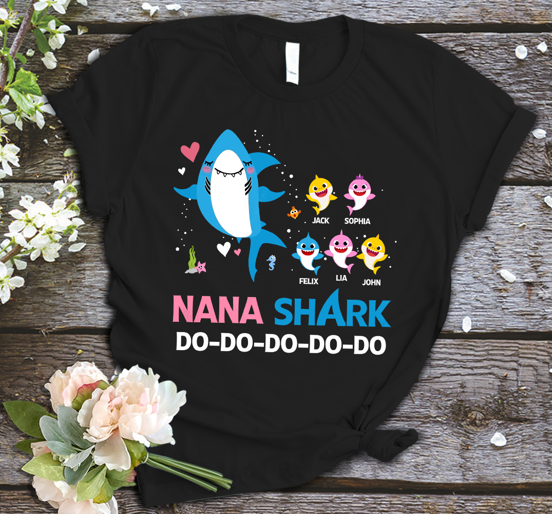 Custom Nickname Shirt, Mother’s Day Gift for Grandma, Nana, Mimi, NanaShark, Nickname and Grandkid’s name