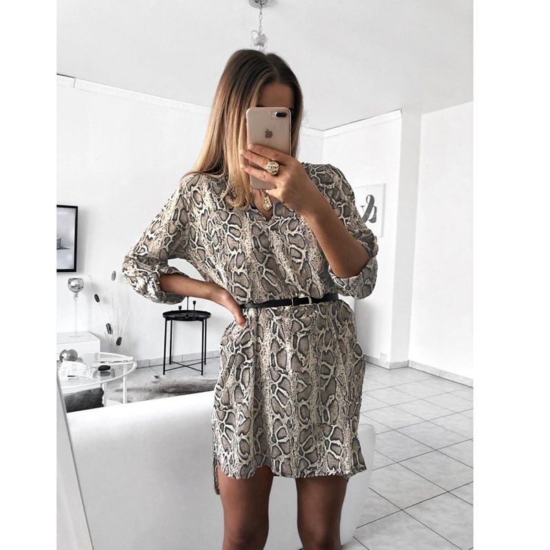 Sexy Leopard Dress Snake Print Striped Long Sleeve