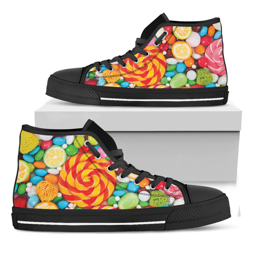 Colorful Lollipop And Candy Print Black High Top Shoes