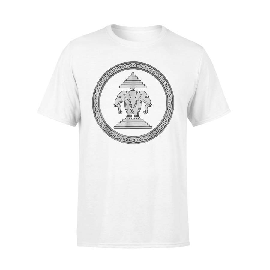 Laos Erawan 3 Headed Elephant Round Border T-Shirt