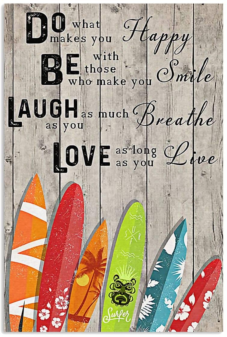 Vintage Surfing – Do What Makes You Happy Love Live Breath Poster Art Print      Home Decor Gift For Men Women Family Friend On Birthday Xmas