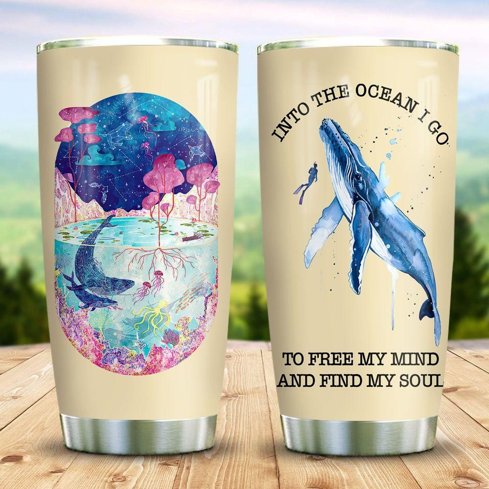 Ocean Whale I Go To Free My Mind Stainless Steel Tumbler Perfect Gifts For Whale Lover Tumbler Cups For Coffee/Tea, Great Customized Gifts For Birthday Christmas Thanksgiving