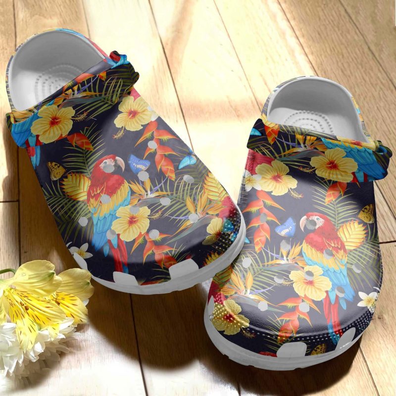 Colorful Parrot Among Exotic Flowers Shoes Clog Gifts For Women Girl