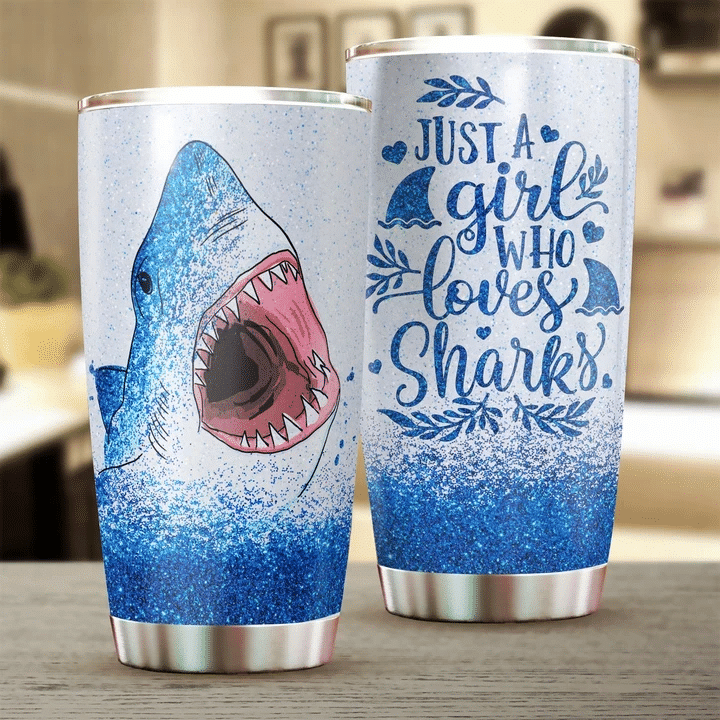 Blueztumbler Just A Girl Who Loves Sharks Glitter Stainless Steel  Cup