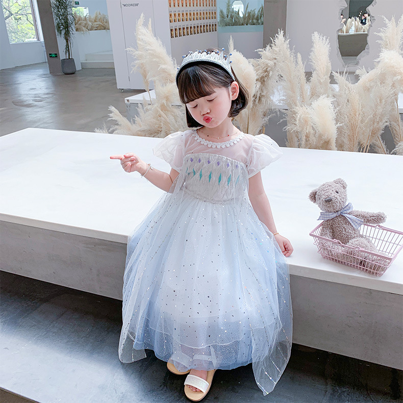 Snow and Ice Princess Aisha Skirt 2022 Summer New Elsa for Girl Short Frozen Birthday Party Sleeve Gradient Dress 2-8 Year alx