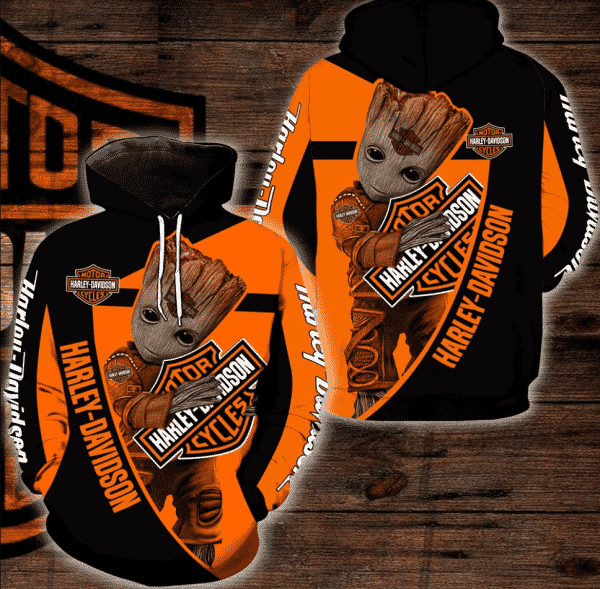 Baby Groot With Moto Harley Davidson Cycles 3D Printed Hoodie/Zipper Hoodie