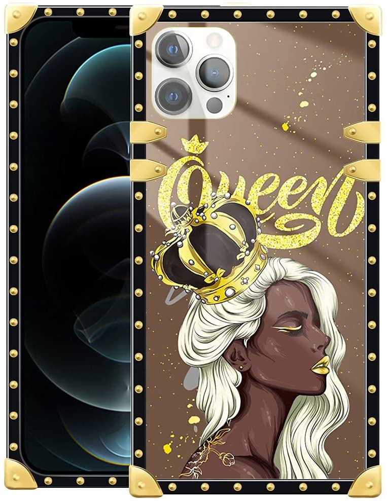 Phone Case Gift For Black Woman Black Girl Queen Phone Case With Designer Square Case Luxury Soft Tpu Shiny Shockproof Protective Metal Decoration Cover Case