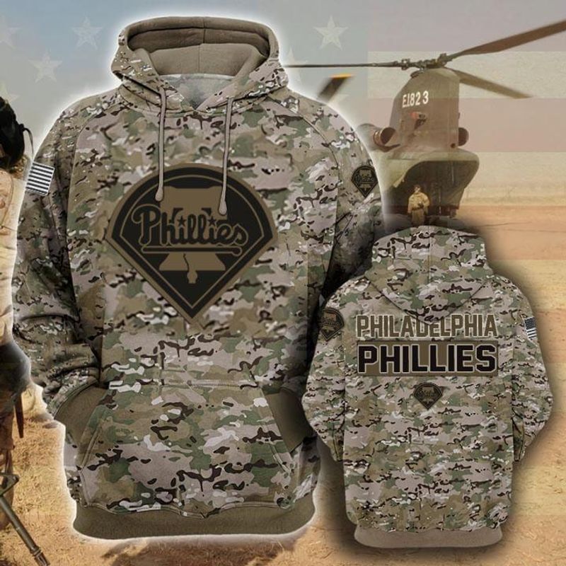 Philadelphia Phillies Camouflage Veteran 3D Cotton T-Shirt Hoodie