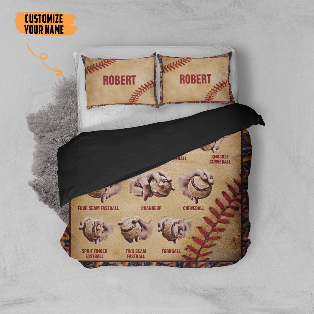 3D Baseball Pitching Grips Custom Name Bedding Sets