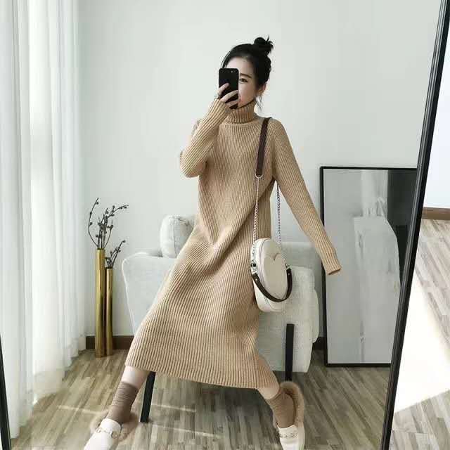 Turtleneck sweater women’s autumn and winter mid-length loose 2022 new Korean version knitted bottoming dress women’s thick coat alx