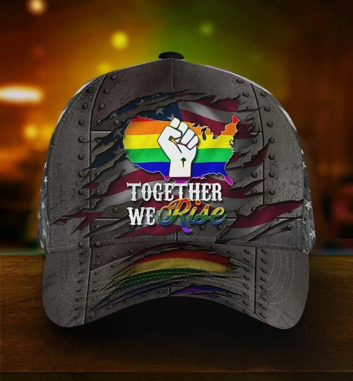 Pride Cap For Gay Man Together We Rise Lgbt All Over Printing 3D Baseball Cap Hat, Pride Accessories