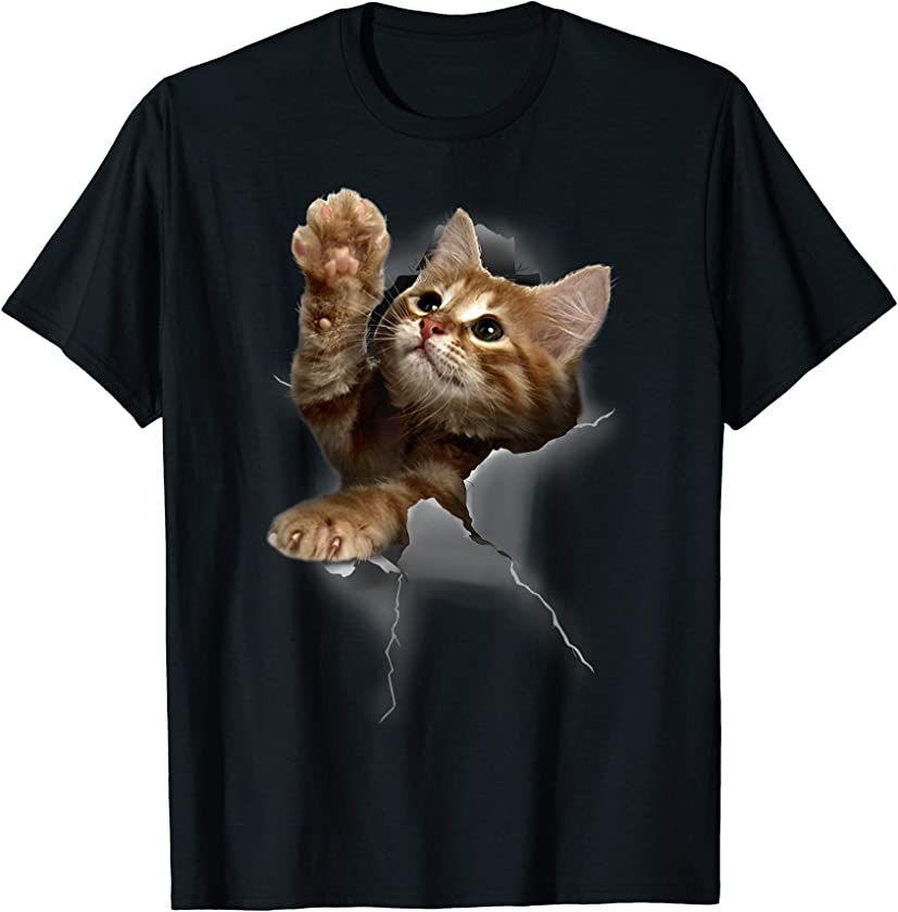 Lovely Kitten Cracked Wall T-Shirt Cats Tee Shirt Gifts