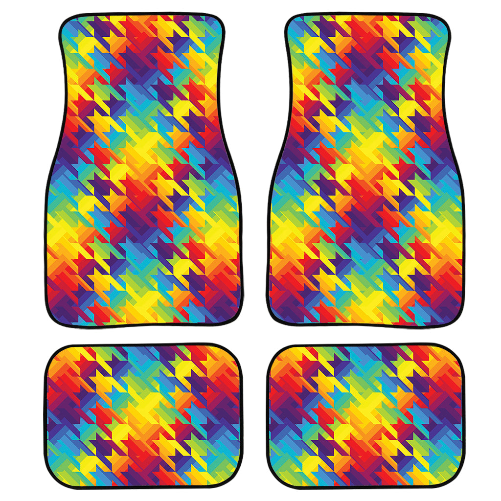 Rainbow Houndstooth Pattern Print Front And Back Car Floor Mats, Front Car Mat